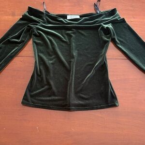 Bailey 44 Forest Green Velvet Off-Shoulder Sweater